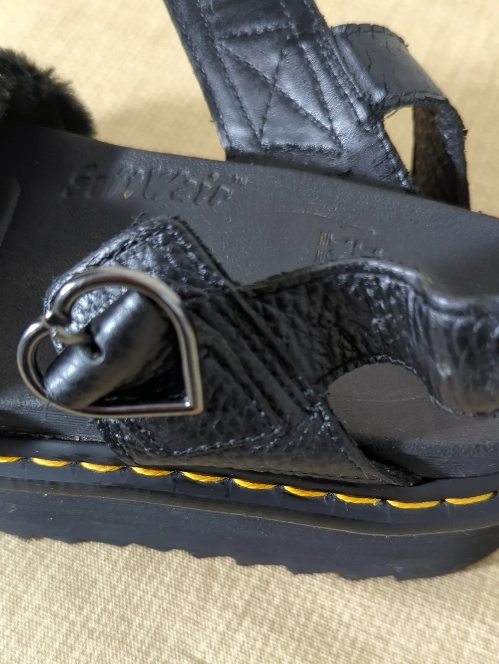Dr. Martens Voss Quad Black Fluffy Chunky Platform Sandals Silvertone Hardware